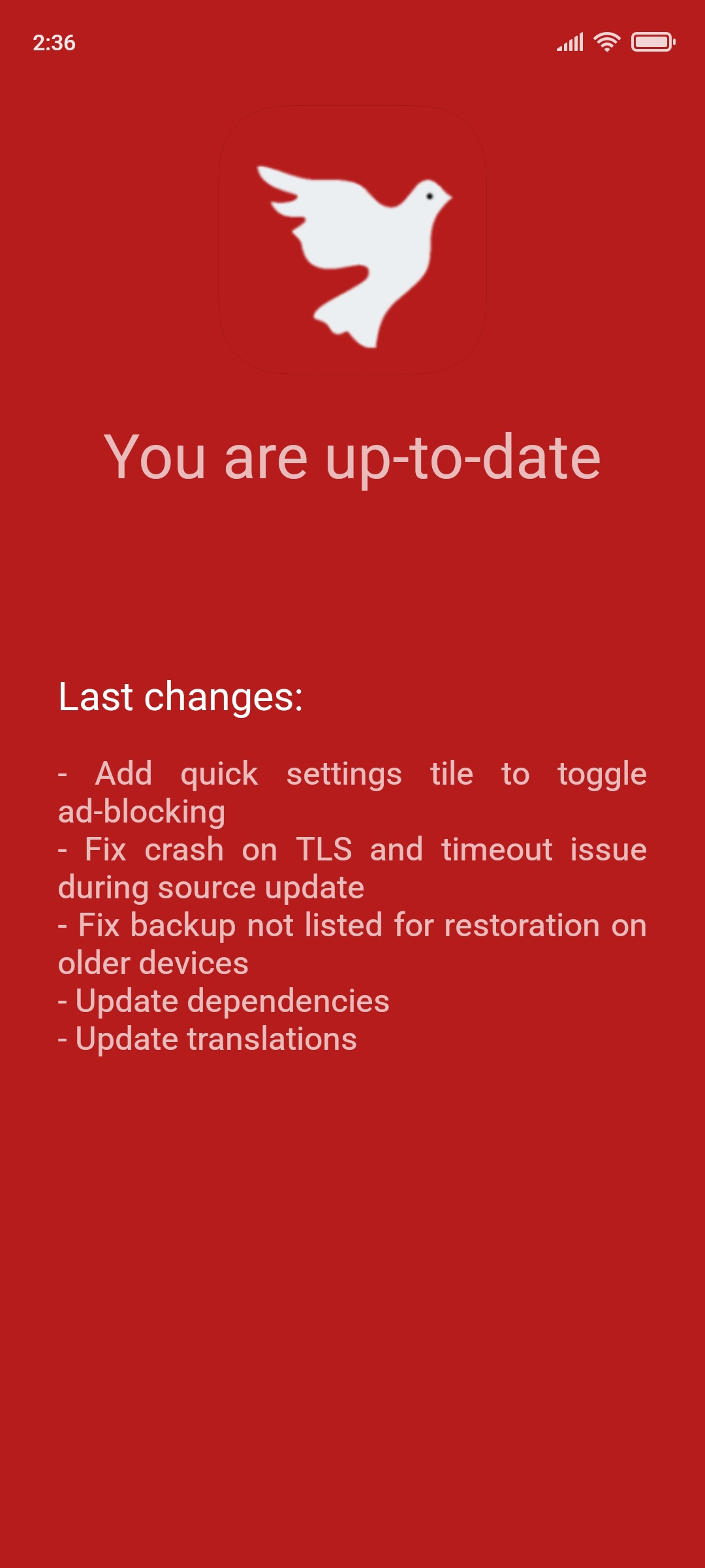 Changelog Screen