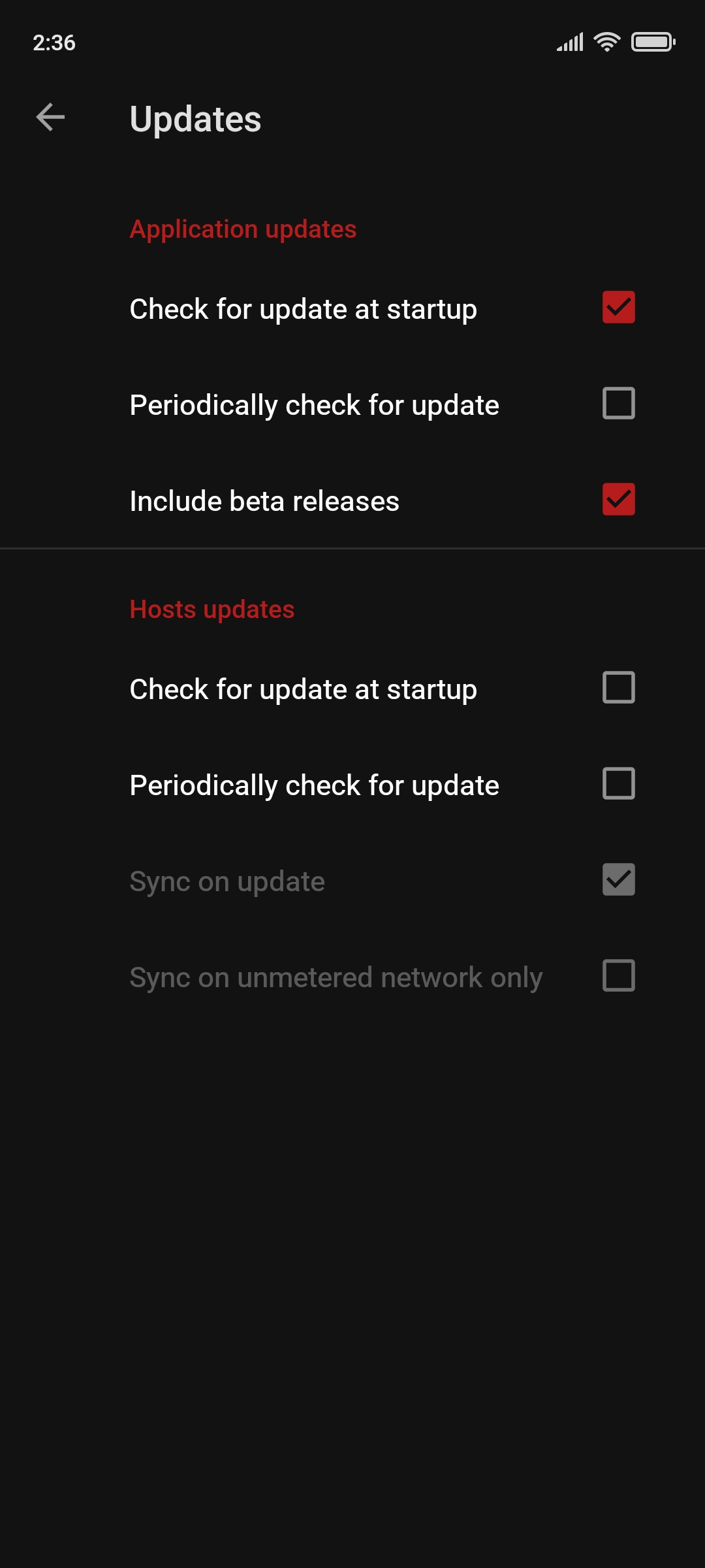 Update preferences